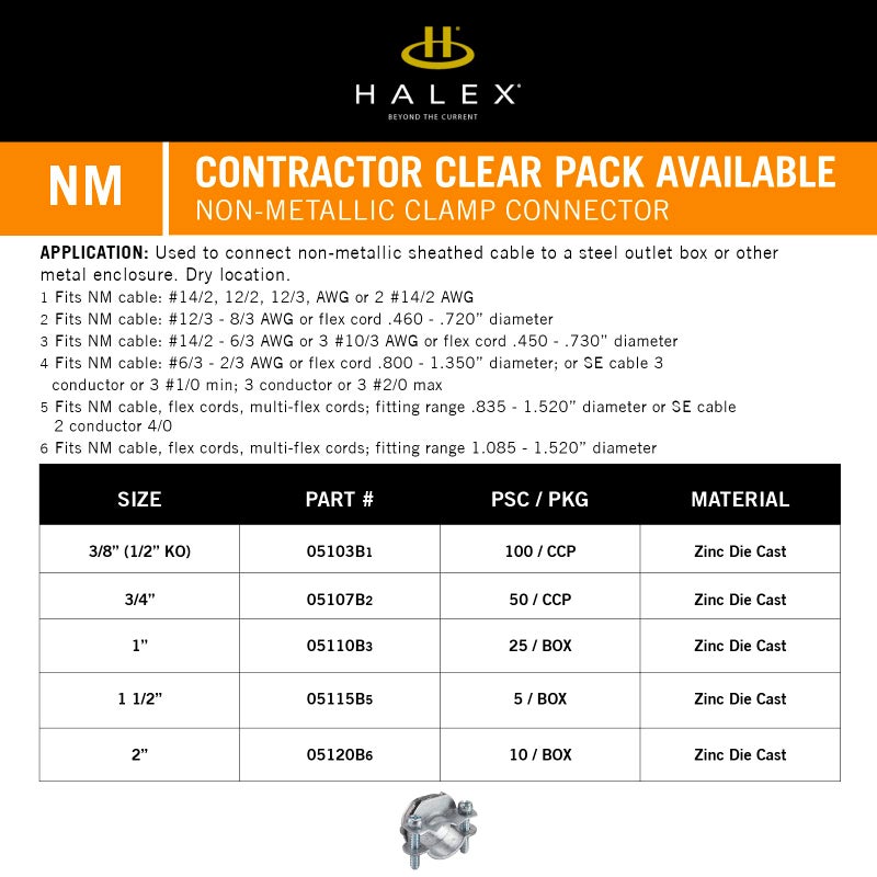 Halex â€“ 3/8 Inch Non Metallic Twin Screw Clamp Connectors â€“ 05103B â€“ 100 Per Pack - Image 5